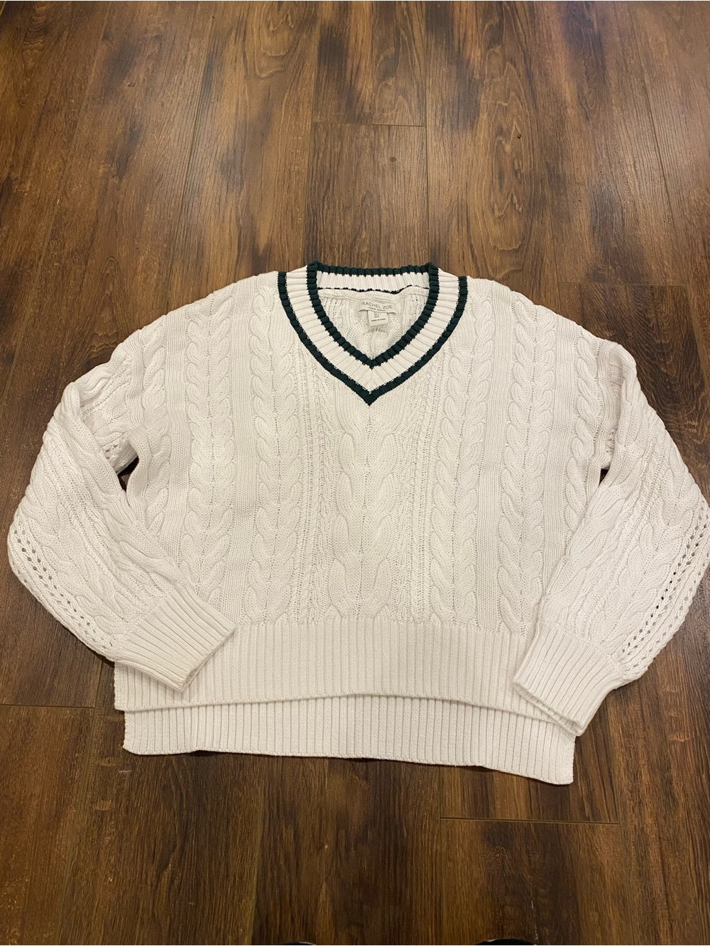 Cotton cable knit V neck sweater